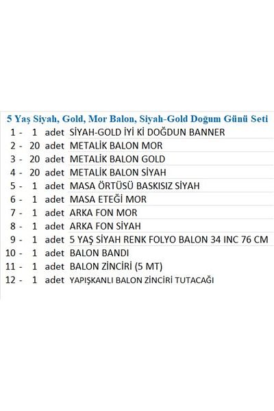 ZENVİVA 5 Year Old Black, Gold, Purple Balloon, Black-Gold Birthday Set