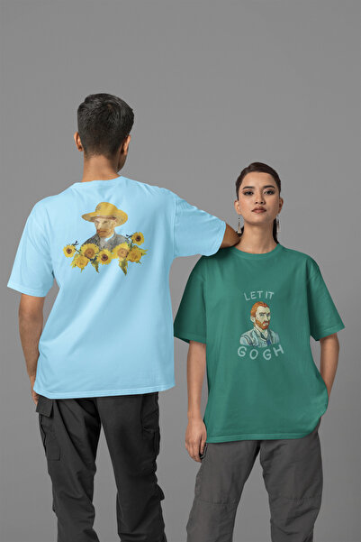 Butik Σετ 2 τεμαχίων Oversize Unisex Μπλουζάκια σε μπλε χρώμα Van Gogh/πράσιν...
