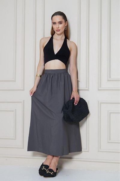 Pasaklı Giyim Women's New Season Gray Parachute Fabric Summer Hidden Zipper Long Skirt 3730300
