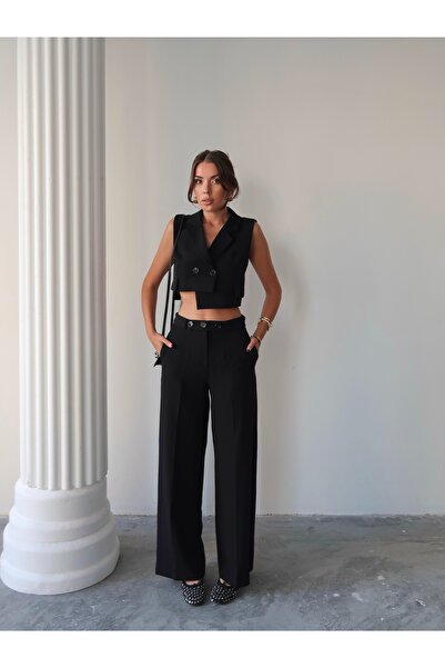 Swass Ρέιτσελ σετ κοστούμι με γιλέκο Σετ Διπλό Μαύρο