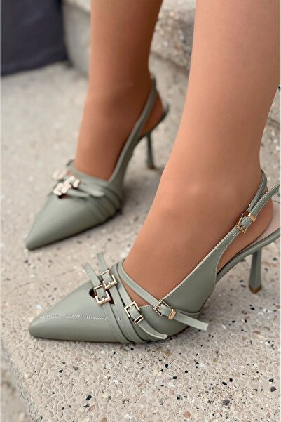 I Love Shoes Veloro Matte Leather Buckle Detailed Water Green Stiletto