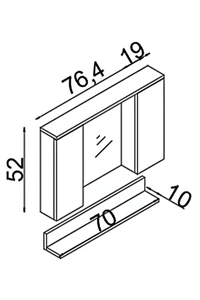 KRM HOME Lavabo Dolabı Üst Modül Siyah Kulp Detaylı Camlı Model Altı Raflı Model (BEYAZ)