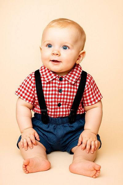 Yalçınoğlu Kids Baby Boy Breathable Skin Friendly Stylish Suspender Detailed Shirt Shorts Set