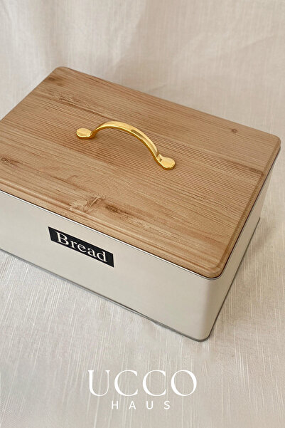 UCCO Metal Retro Bread Box 31X21X18 cm – Wooden Look Lid - Large Volume Vintage Storage Box