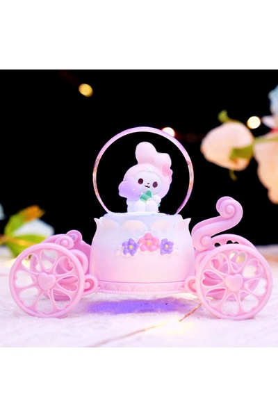 Kuzey Tacı Sevimli Tavşan Figürlü Işıklı Kar Küresi – Pembe Prenses Arabası T...