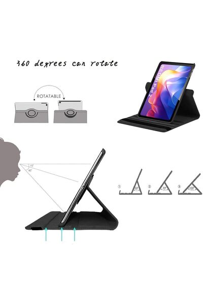 m.tk moveteck Xiaomi Redmi Pad 2 11'' 2025 Uyumlu Tablet Kılıf 360 Derece Koruma Standlı Kapaklı Dönen Zırh