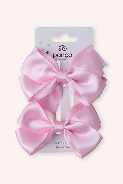 Panço Kız Çocuk Saten Pembe 2'li Toka Seti