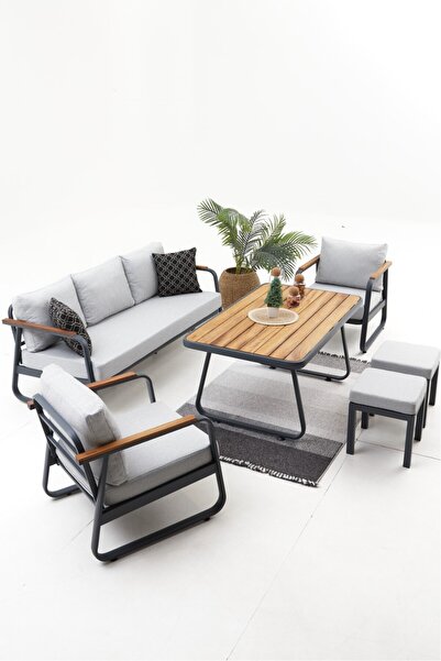 Divona Home Culinan Alüminyum Bahçe Balkon Oturma Grubu (3+1+1+Yüksek Sehpa) ...