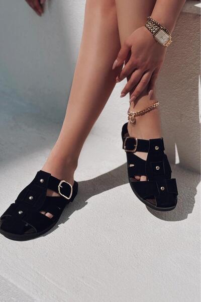 I Love Shoes Tayra Suede Black Flat Women's Slippers