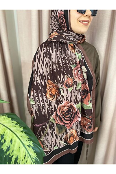 MODA Şal Kraş cu model de trandafiri în tonuri de maro Mineleşarp