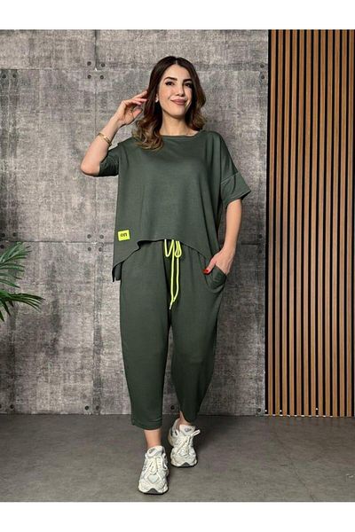 BEFAON Women's Short Sleeve Crew Neck Viscose Two Thread Blouse and Pants Double Set