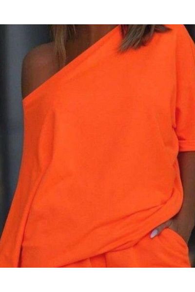 modamtn Women's Boat Neck Loose Two Thread Blouse and Shorts Double Set