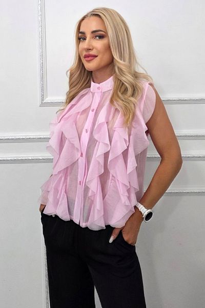 FashionForYou Cămașă transparentă din lyocell NIVA, cu volane, roz, mărimea S/M