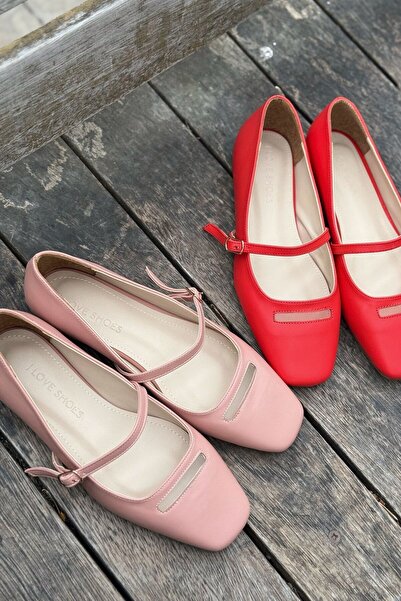 I Love Shoes Lufora Matte Leather Buckle Detailed Powder Women's Ballerinas