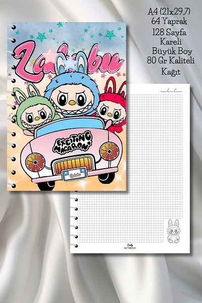 daily notebook Labubu Checkered School Notebook,64 Sheets/128 Pages Spiral A4 Large Size (21X29.7 cm) Size