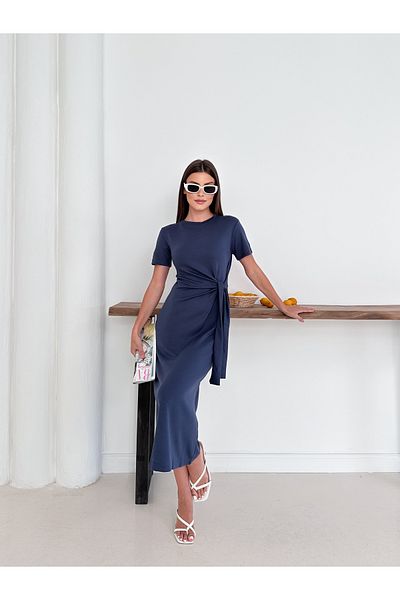 TrendyFashion Otaku Women's Modal Fabric Anthracite Side Tie Detailed Dress
