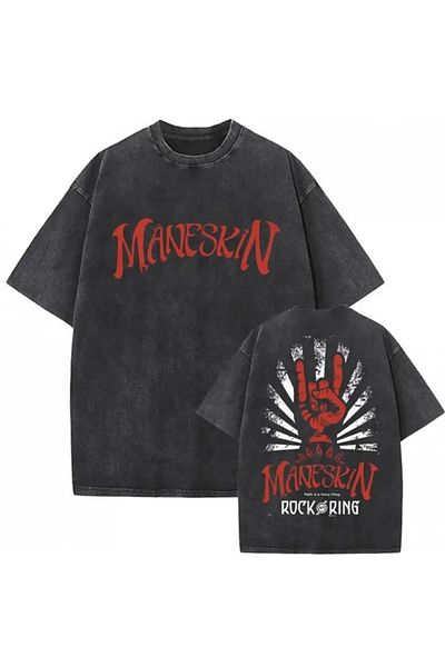 Touz Moda Μπλουζάκι Maneskin με στάμπα που πλένεται Vintage Unisex Oversize