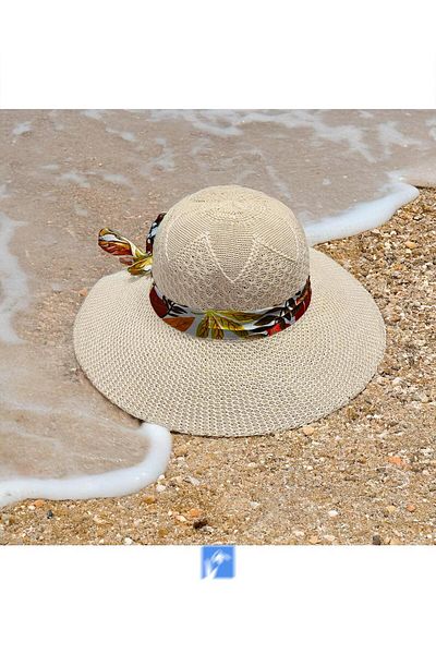 Kardelen Butik Denizli Mercerized Beach Hat with Handle for Women (55-58 cm)