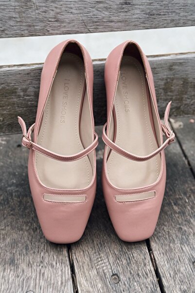 I Love Shoes Lufora Matte Leather Buckle Detailed Powder Women's Ballerinas