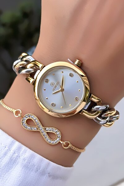 Homies Orijinal Zincir Kordon Kadın Kol Saati 2 Yıl Garantili Su Geçirmez Bileklik Hediyeli