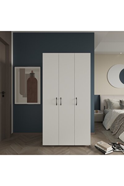ED PET DİZAYN Doruk 3 Kapaklı Beyaz Elbise Dolabı Çok Amaçlı Dolap 90 cm Geni...