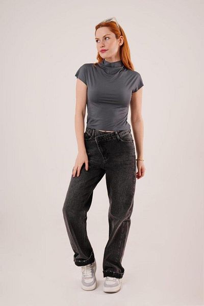 modamtn High-Rise Shiny Fabric Anthracite Crop