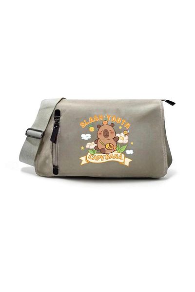 DEEFWEAR Beige Slash Youth Capybara Printed Back to School Messenger Bag