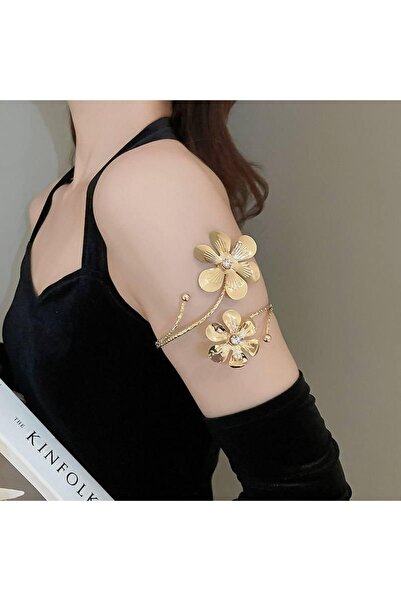 LUNSERA Altın Renk Çiçek Detaylı Kol Üstü Aksesuar – Ayarlanabilir Arm Cuff B...