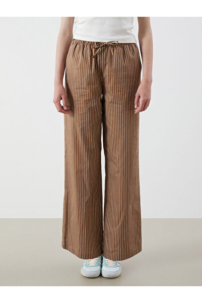 LC Waikiki Striped Wide Leg Women's Trousers with Elastic Waist