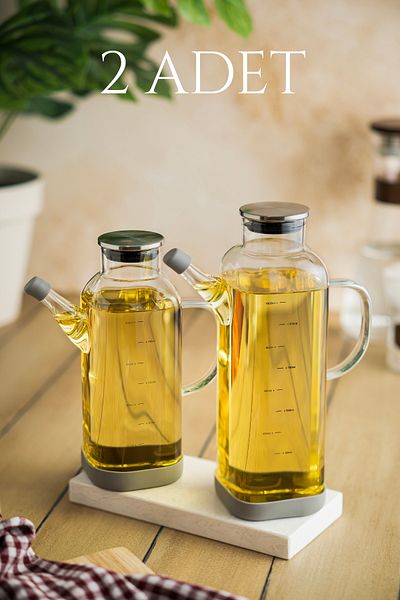 clasavm Set of 2 Glass Borosilicate Oil Pot with Metal Lid |   Oil/Circel Oil Sippy Pot 1000/800ml