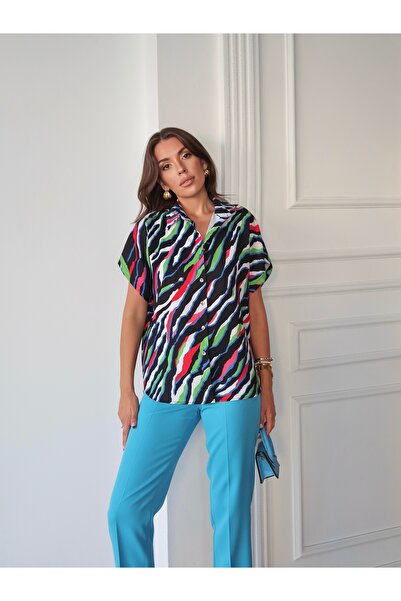 Swass Kısa Kollu Oversize Zebra Desenli Gömlek
