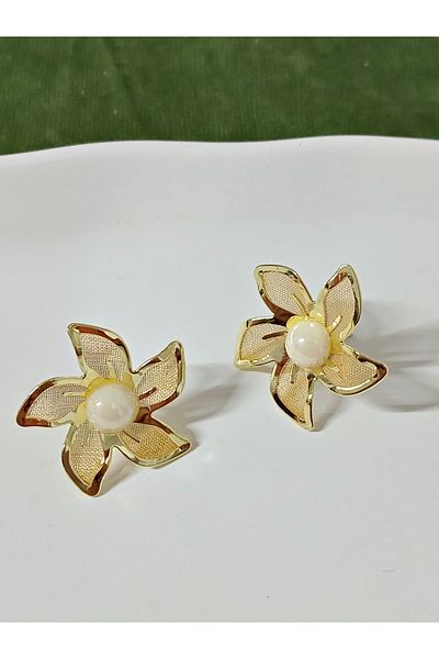 mos&more Gold Flower Pearl Women's Earrings
