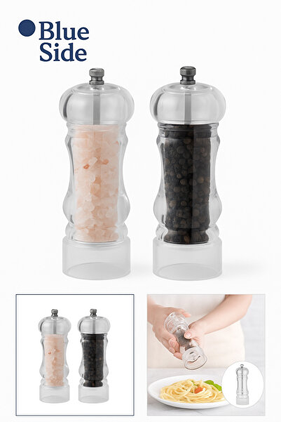 BLUE SİDE 14 cm Şeffaf Pinterest Stil 2 Li Tuzluk Karabiber Öğütücü Değirmeni...