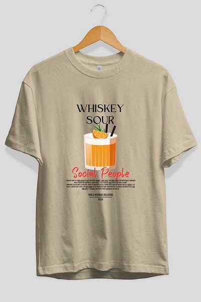 Ankhises Whiskey Sour Cocktail Tricou oversize imprimat în față Bărbați Femei Tricou 100% bumbac cu decolteu