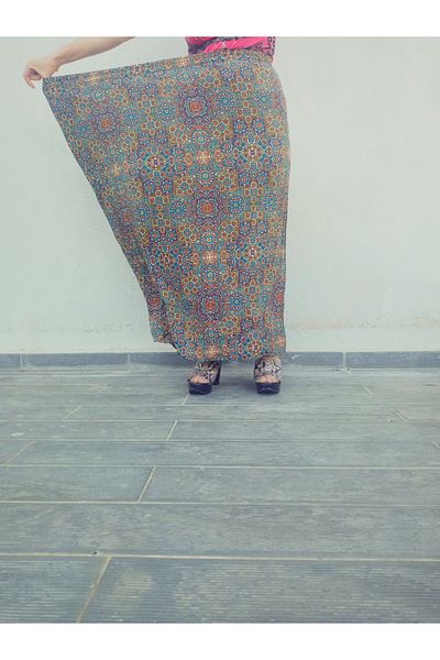 hoaryage Fusta maxi din țesătură de presare din viscoză, cu model colorat, cu talie elastică, mărimea 38, 100 kg