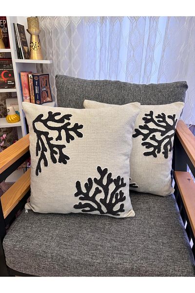 Mustgross Set de 2 huse de pernă din in cu model Coral - 43x43 cm