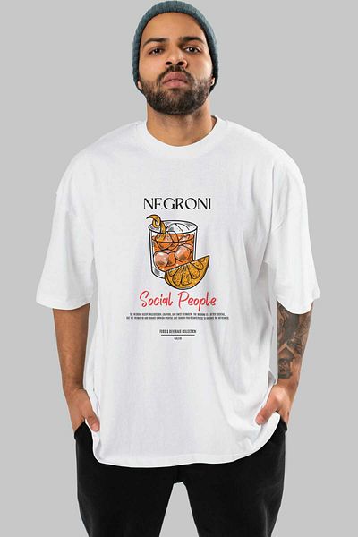 Ankhises Negroni Cocktail Front Printed Oversize T-Shirt Men Women 100% Cotton Crew Neck Tee