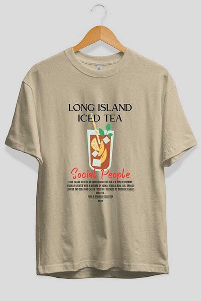 Ankhises Long Island iced tea Cocktail față Tricou oversize imprimat Bărbați Femei Tricou 100% bumbac Crew Gât