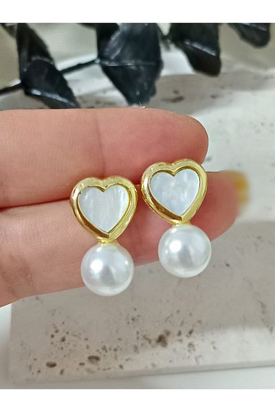 mos&more Small Women's Earrings with Gold Heart Pearl