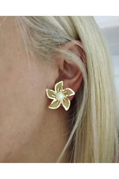 mos&more Gold Flower Pearl Women's Earrings