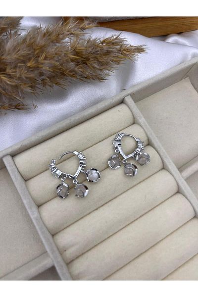 Yıldız Accessory Korean Style Steel Earrings with Ice Crystal Zircon Stone with Gold and Silver Detail