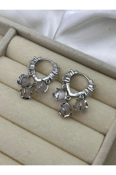 Yıldız Accessory Korean Style Steel Earrings with Ice Crystal Zircon Stone with Gold and Silver Detail