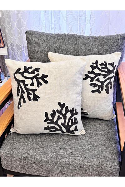 Mustgross Set de 2 huse de pernă din in cu model Coral - 43x43 cm