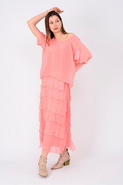 EREN STYLE Italian Size 2 Thin Looking Half Sleeve Layered Silk Dress