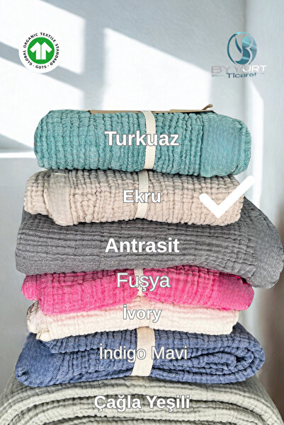 TruyTowel Püsküllü Müslin TV Battaniyesi EKRU