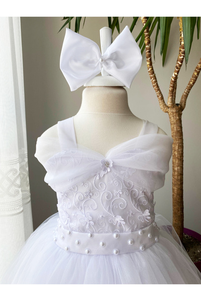 BerrinceTasarım İncili Dantelli Askı Detaylı Kız Çocuk Abiye Elbise