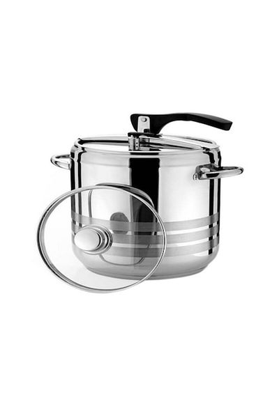 OEM Oală sub presiune cu capac de sticlă, 5L, Grunberg PC5 + tocător din bambus, 30 x 20 x 1,4 cm, maro