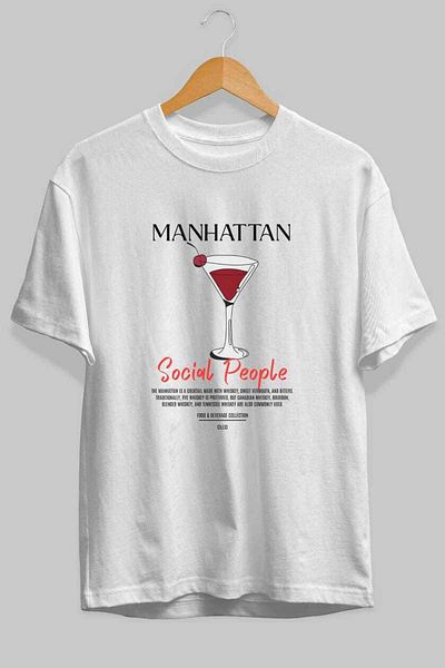 Ankhises Manhattan Cocktail Front Printed Oversize T-Shirt Men Women 100% Cotton Crew Neck Tshirt
