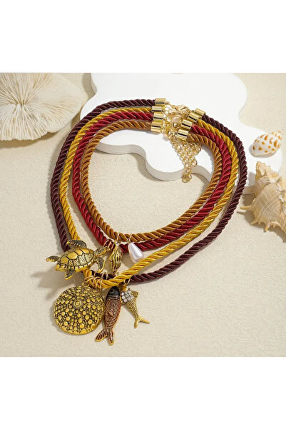 MODA 3’lü Vintage Halat Kolye Seti – Bohem Tarz Metal Charm Detaylı