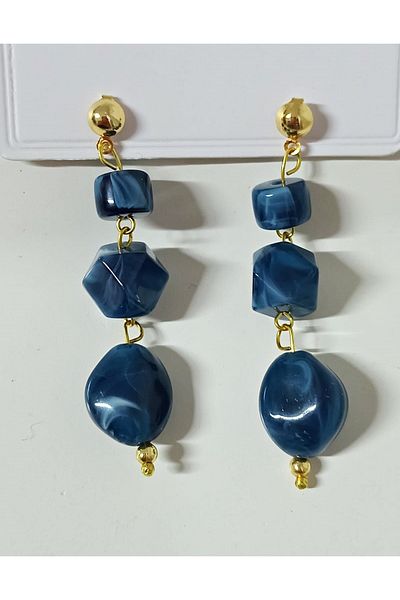 mos&more Gold Navy Blue Dangle Women's Earrings